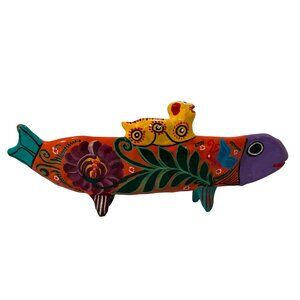 Hand Painted Mexican Folk Art Seed Pod Fish Rattle Figurine